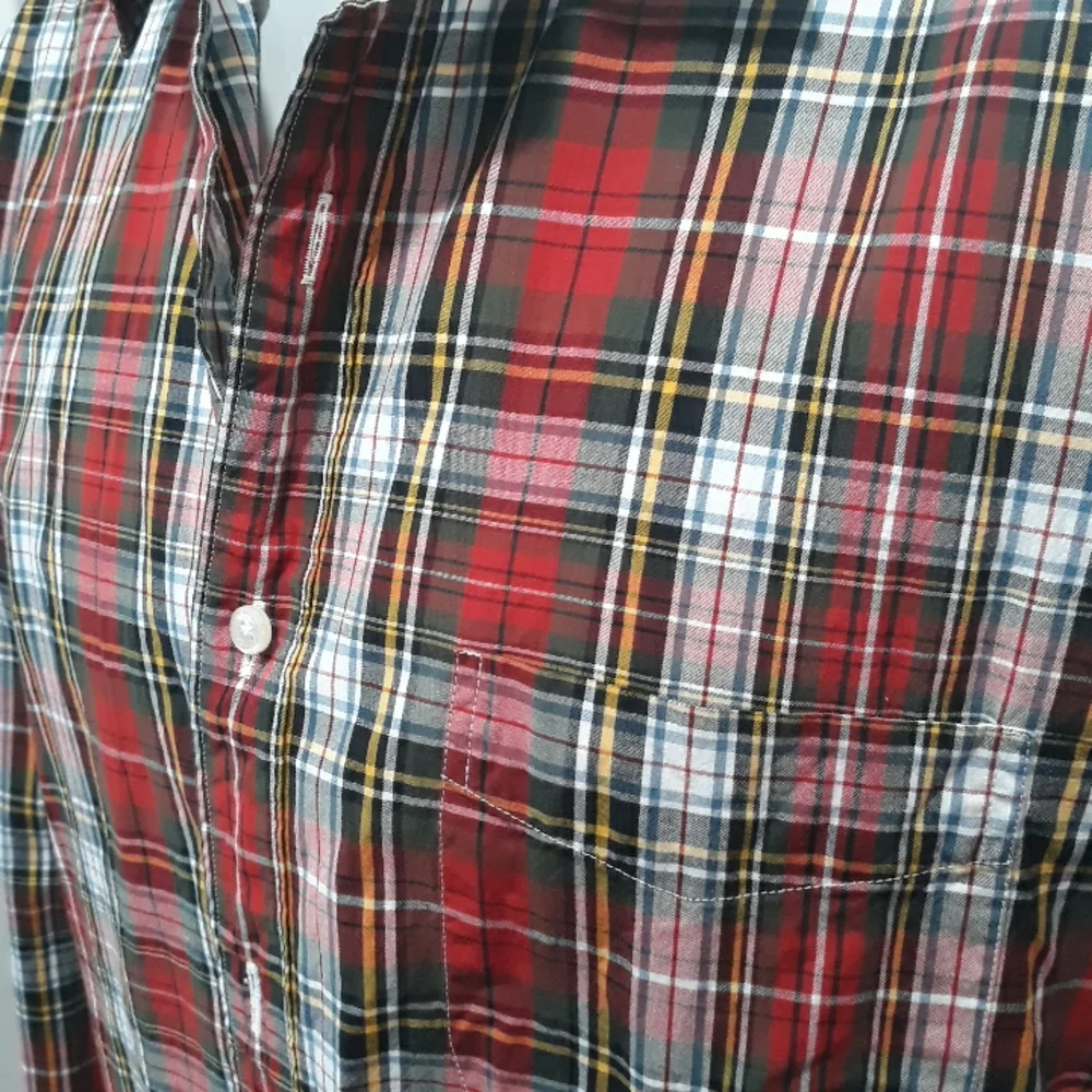 J. Crew mens green and red plaid cotton shirt. Large
